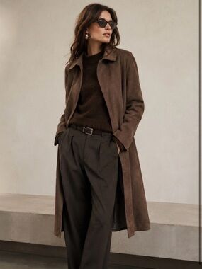 Zara Open chocolate faux suede long midi coat size S